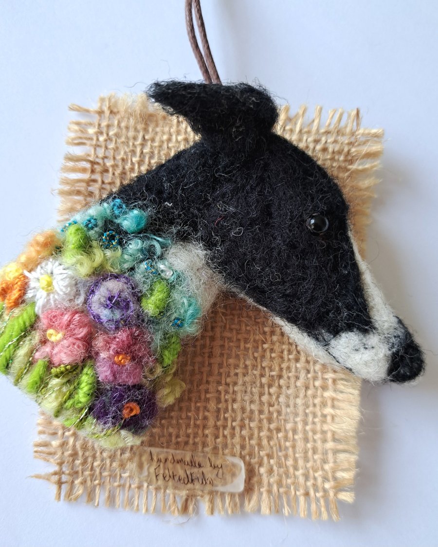 Needle Felted Greyhound Brooch