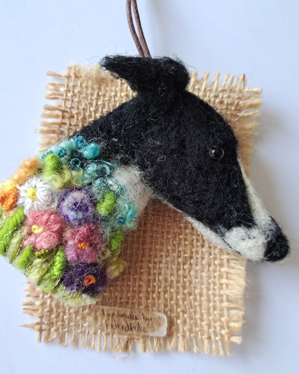 Needle Felted Greyhound Brooch