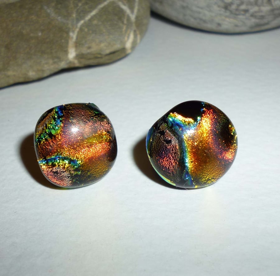 Hand crafted dichroic earrings - warm tones