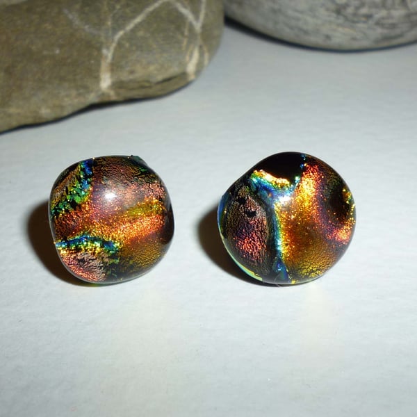 Hand crafted dichroic earrings - warm tones
