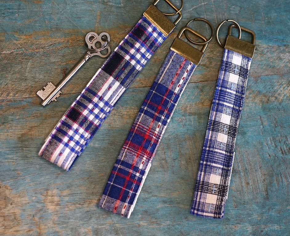 Handmade Key Ring Wristlet, Phone Chain Wristlet, Fabric Long Key Chain