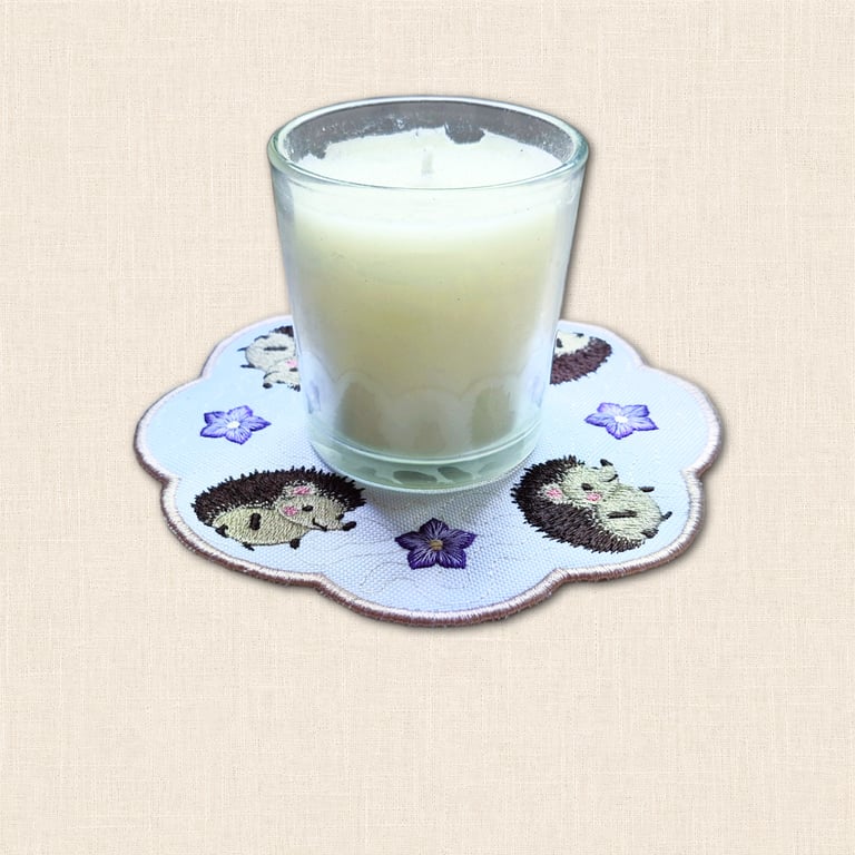 Hedgehog Candle Mat - Embroidered Woodland Home Decor