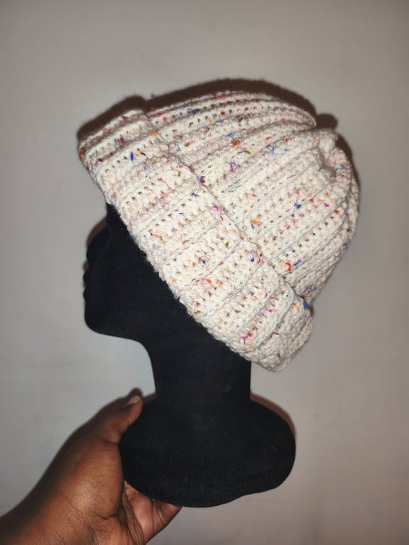 Ribbed Cream Pastel Tweed Beanie