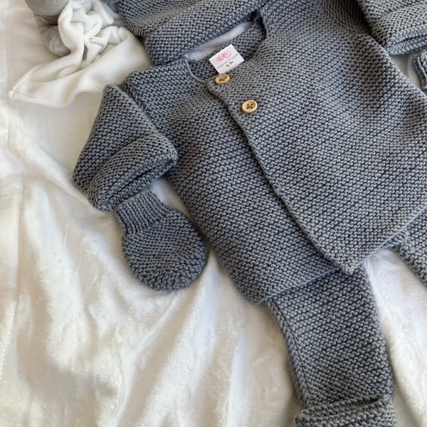 Hand Knitted Baby Boy's Complete "Coming Home" Matinee Set (newborn)