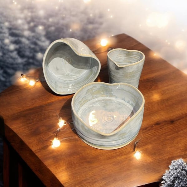 Stunning heart bowls - hand-crafted - Set of 3
