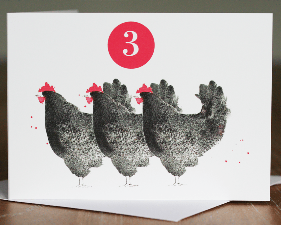 Three French Hens (set of 5 Christmas cards)