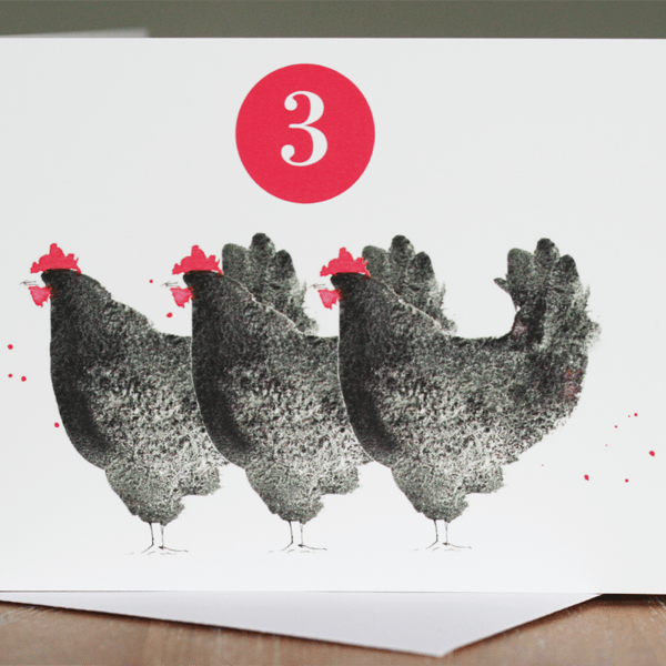 Three French Hens (set of 5 Christmas cards)