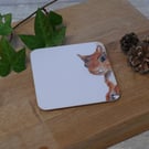 'Peeping Tom' squirrel, cork backed coaster