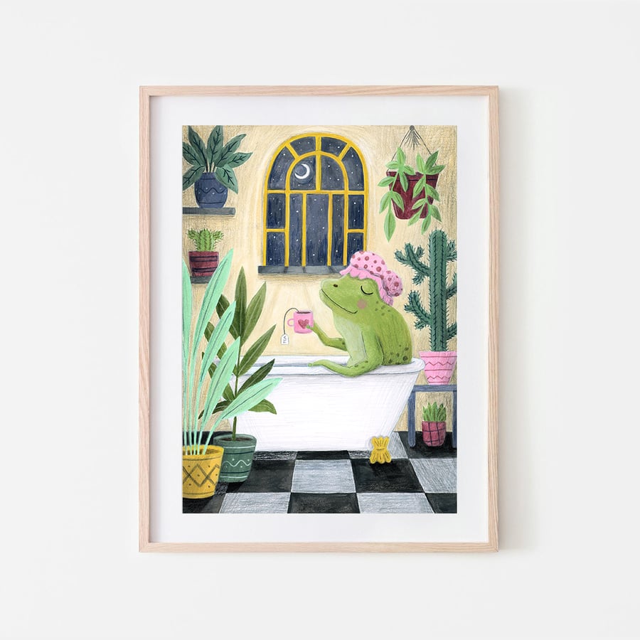 Frog Print - Frog lover - Nursery Decor - Bath Illustration - A4 art print