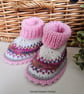 Designer Fairisle 95% % 100% Merino Wool Booties 3-9 months size