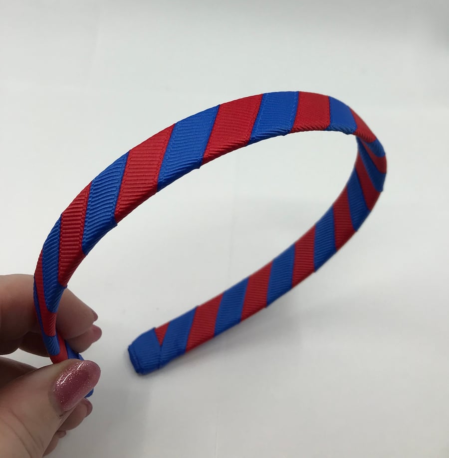 School Royal Blue and Red 1.8cm striped Hairband