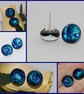 Dichroic Glass Earrings in Shades of Blue. Sterling Silver Studs - 2108
