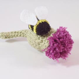 Made to order. Crochet thistle and felt bumblebee brooch