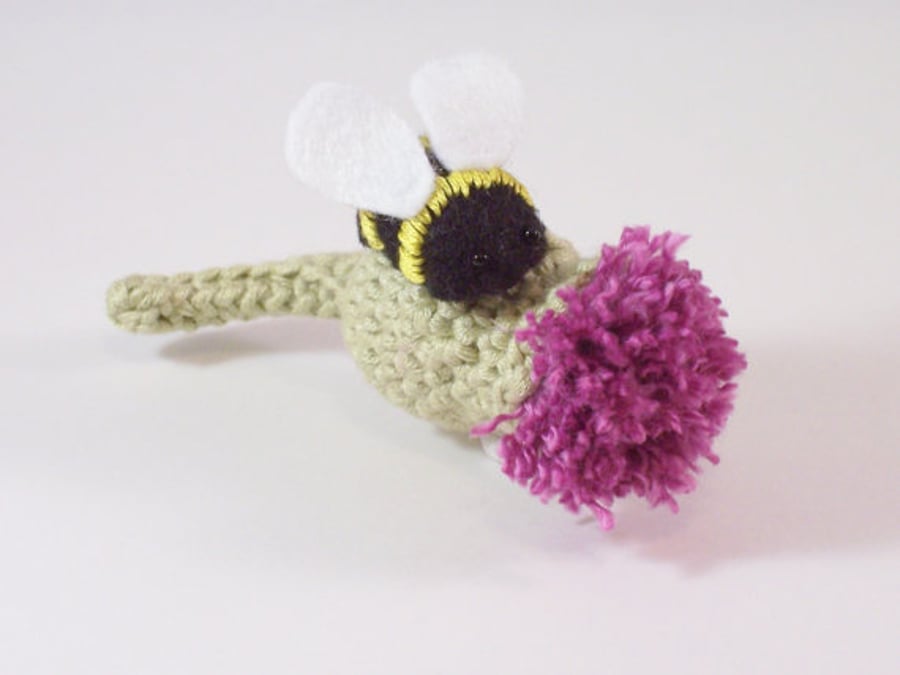 Made to order. Crochet thistle and felt bumblebee brooch