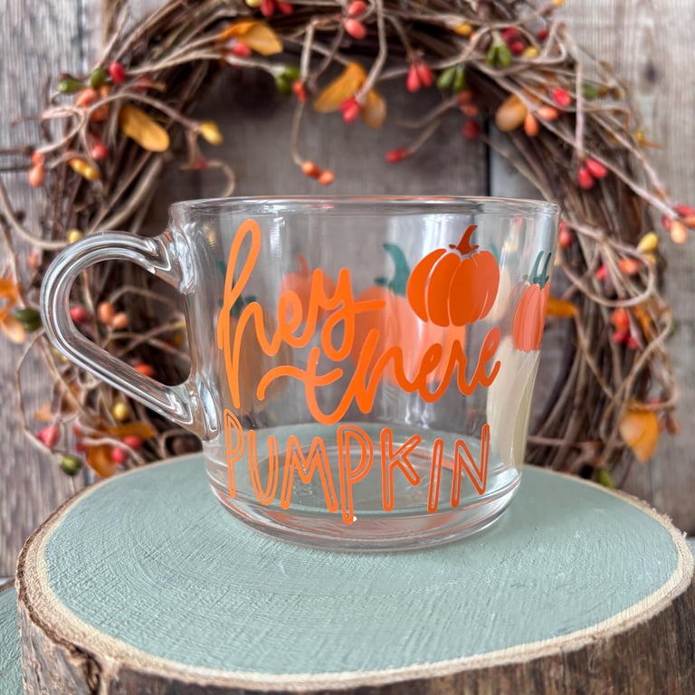 Hey There Pumpkin Glass Mug: Autumn Coffee, Tea, Hot Chocolate
