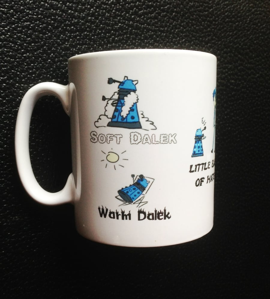 Dalek mug gift, Dr. Who, Blue Dalek, soft kitty verse inspired, Mug