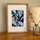 Mounted Fern Cyanotype Print, Handprinted Botancal Print