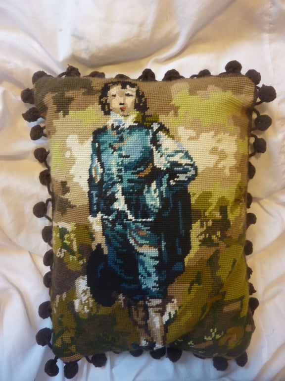 Unique Statement Hand Sewn Tapestry Cushion Blue Boy 15.5X11 inches