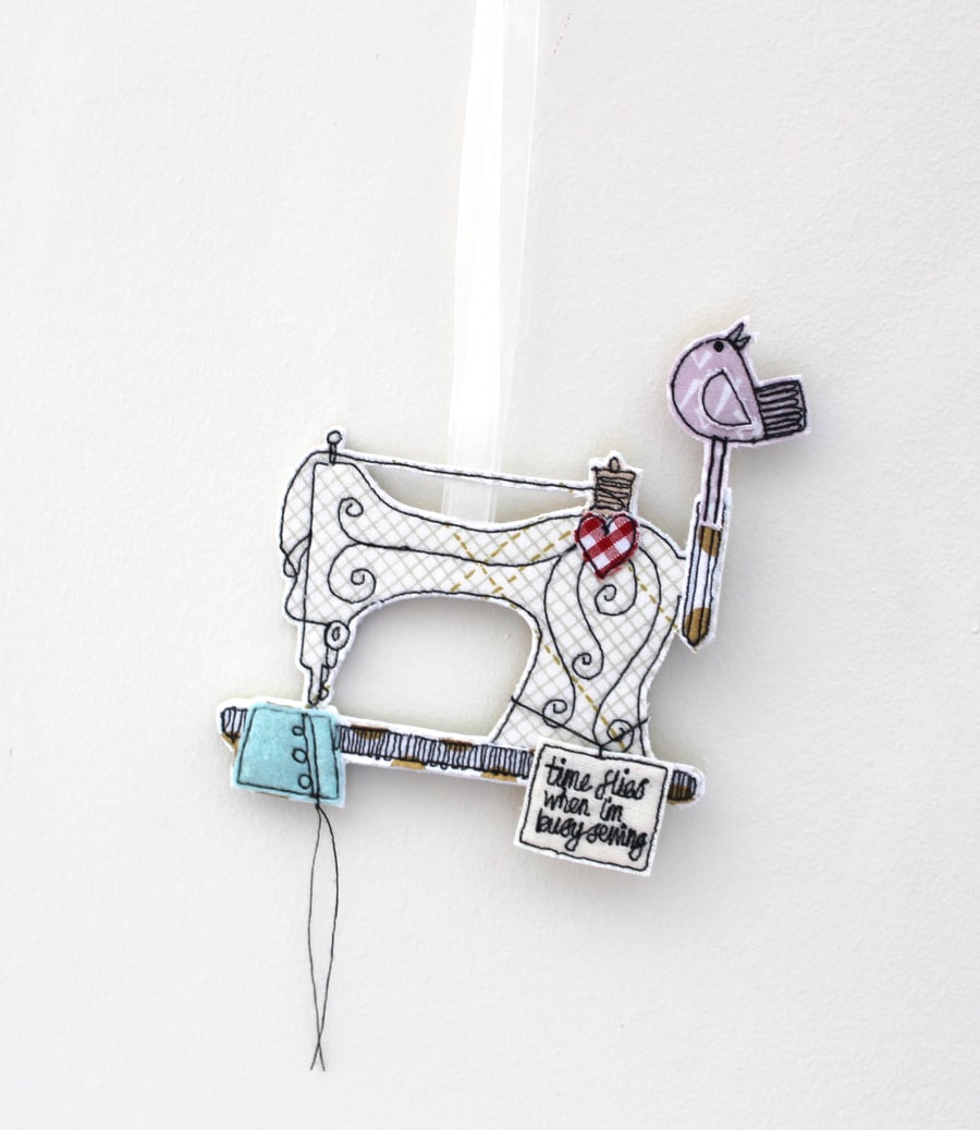 'Time Flies when I'm Busy Sewing' Vintage Sewing Machine - Hanging Decoration