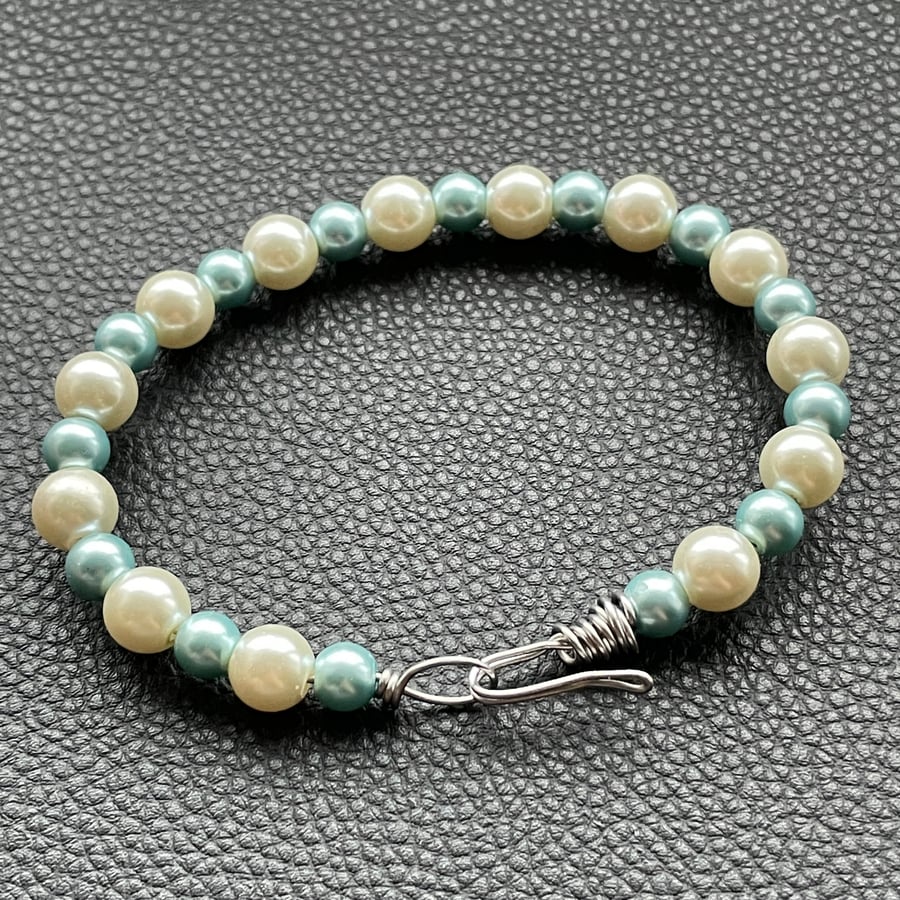 Surgical Steel Wire Wrapped Faux Pearl Bracelet
