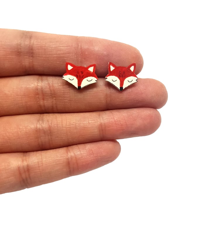 Fox Stud Earrings - Handpainted - Bird Earrings