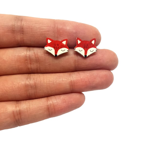 Fox Stud Earrings - Handpainted - Bird Earrings