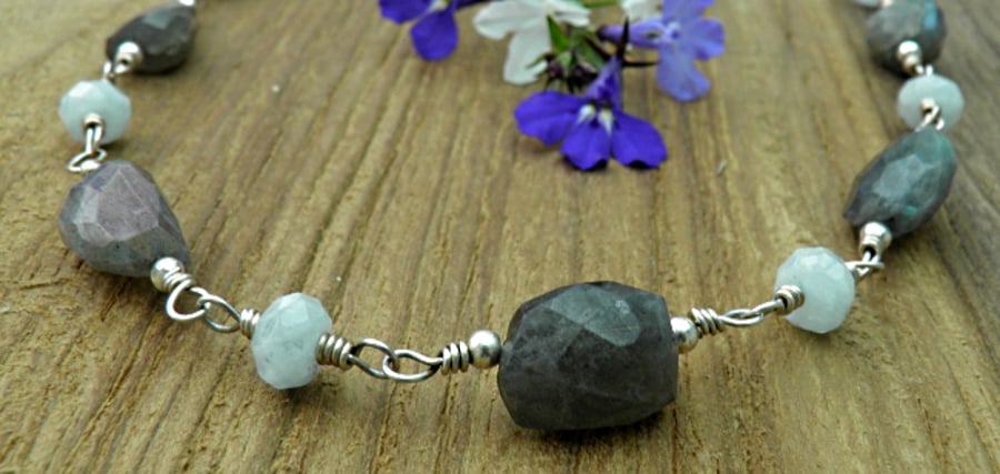 Aquamarine and Labradorite Sterling Silver Necklace