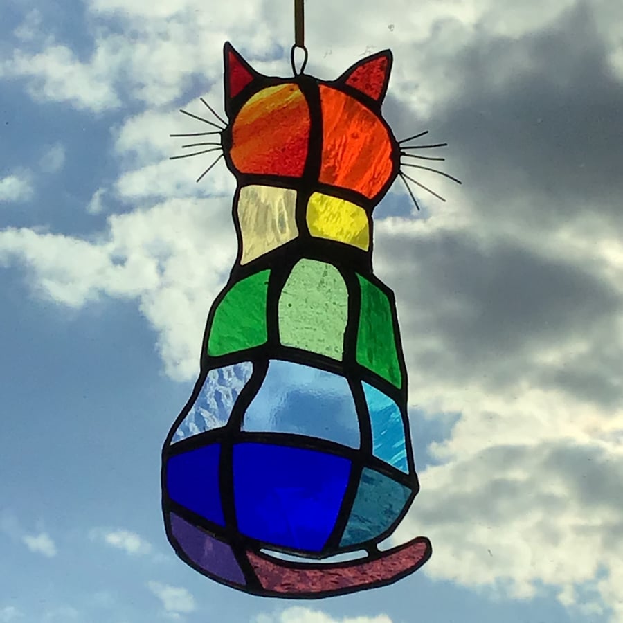 Stained Glass Rainbow Cat hanging