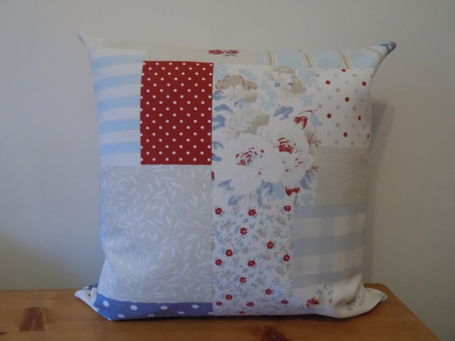 Vintage Patchwork Cushion Cover Floral Cotton Canvas Fabric 16" 18" Zip