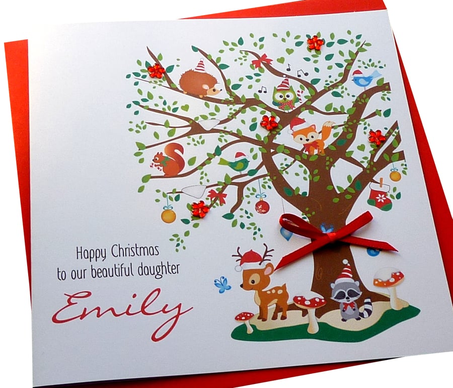 Woodland Tree Personalised Childrens Christmas Card