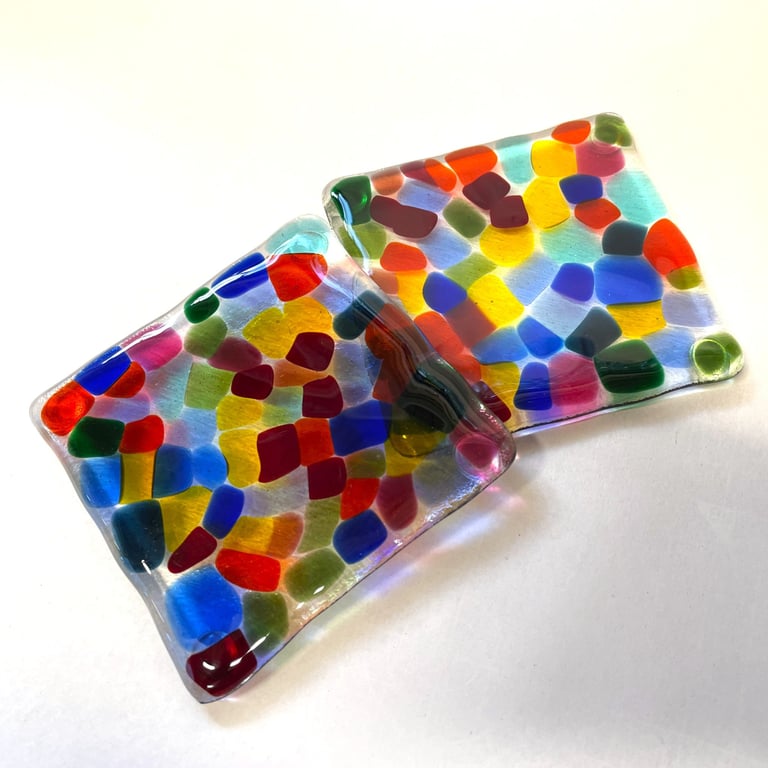 Set of 2 Glass Rainbow Coasters