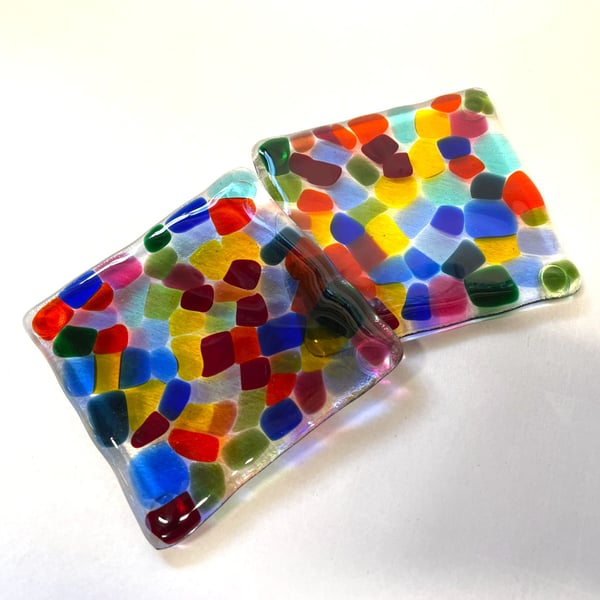 Set of 2 Glass Rainbow Coasters