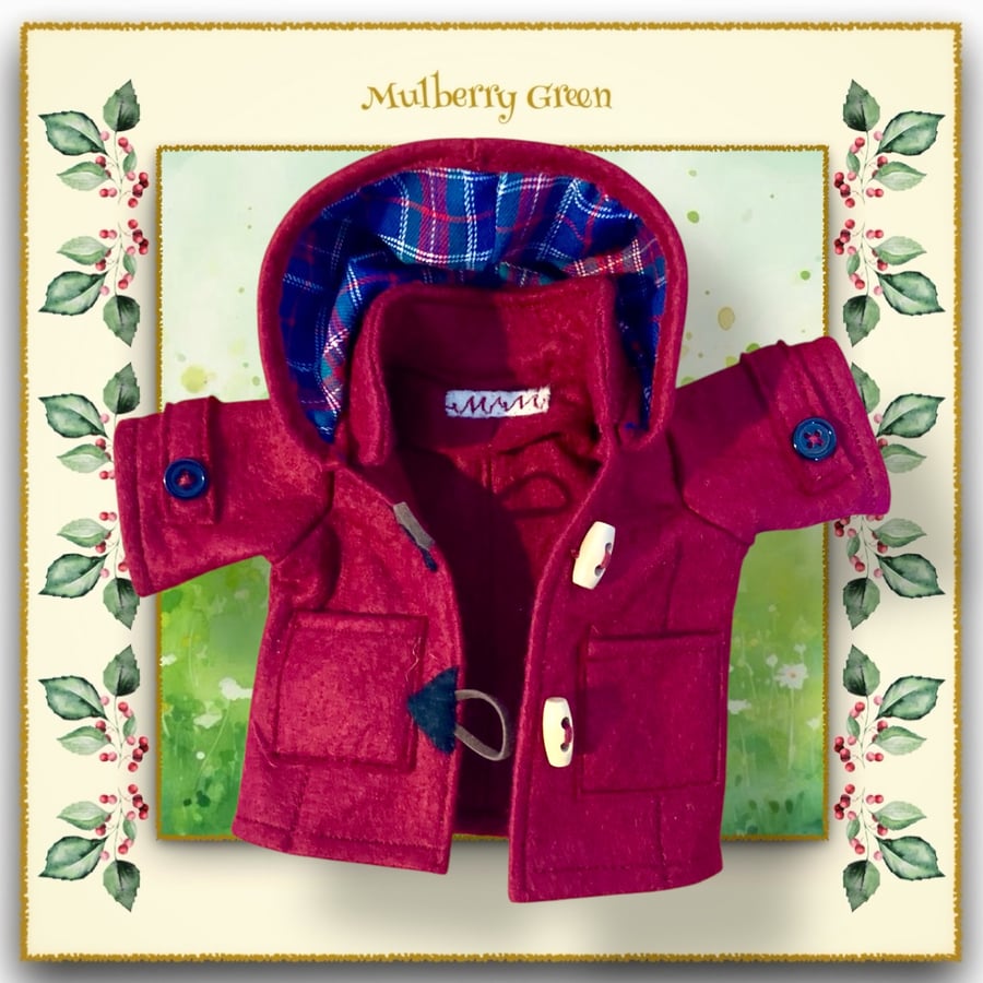 Reserved for Samantha - Cherry Red Duffle Coat with a Tartan Lined Hood