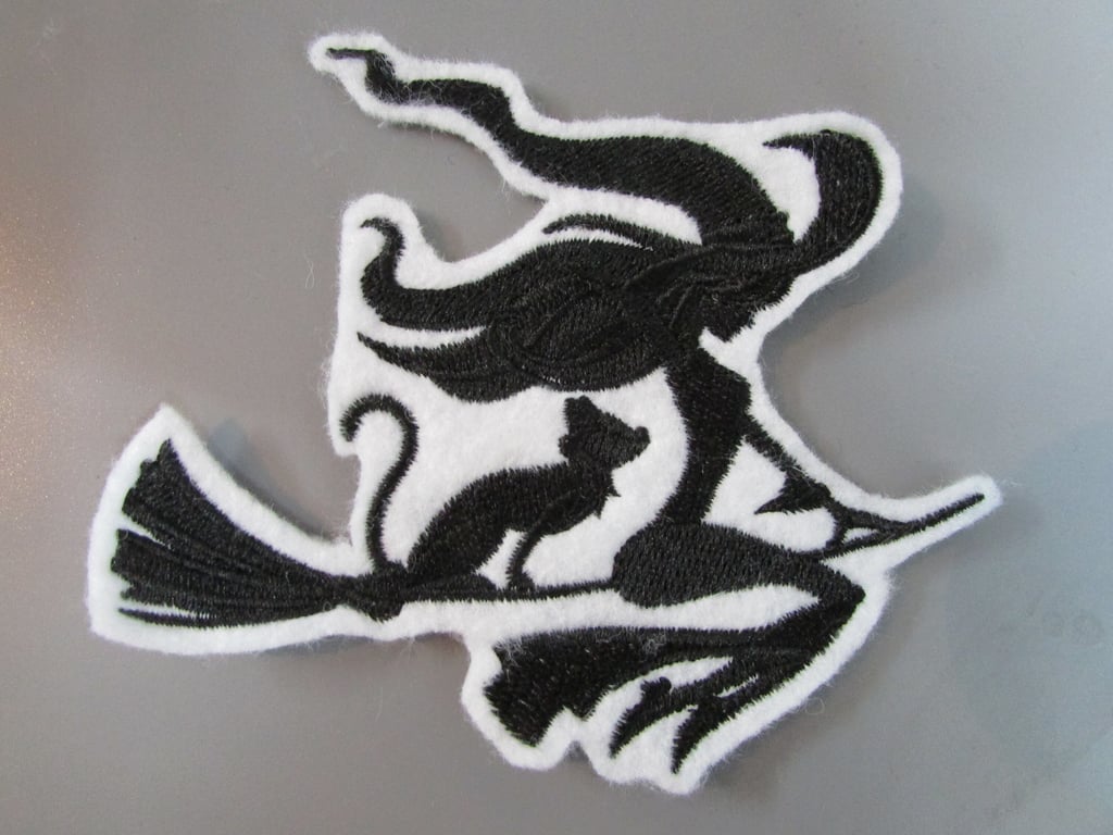Witch on Broomstick Embroidered Sew on Applique Patch