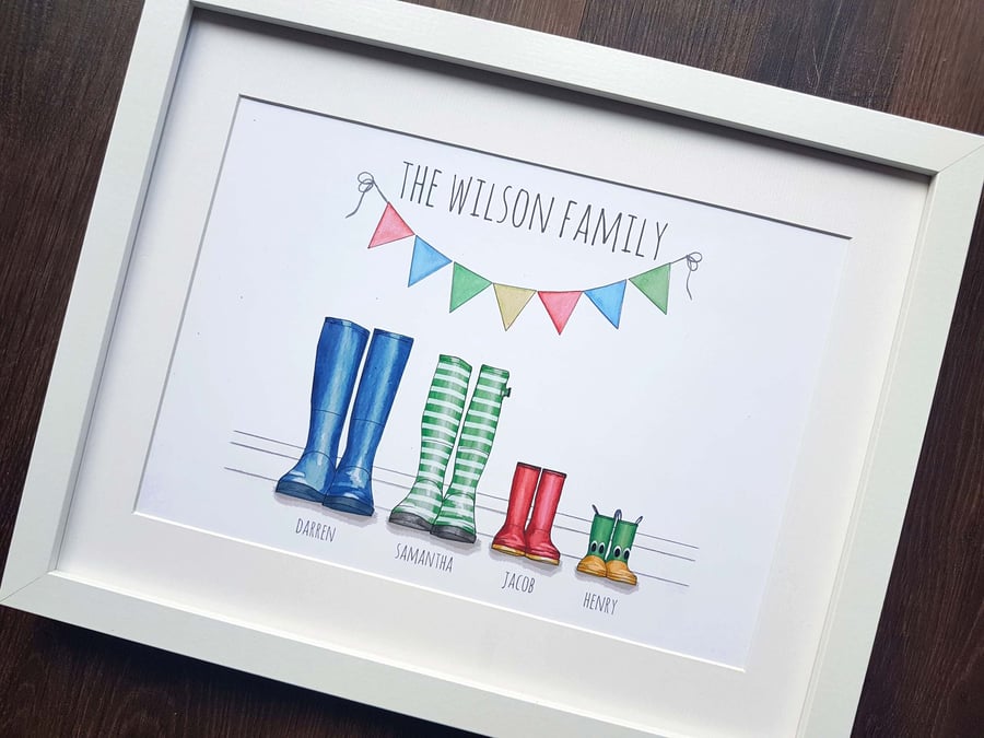 Personalised family welly boot print, custom family print - perfect gift
