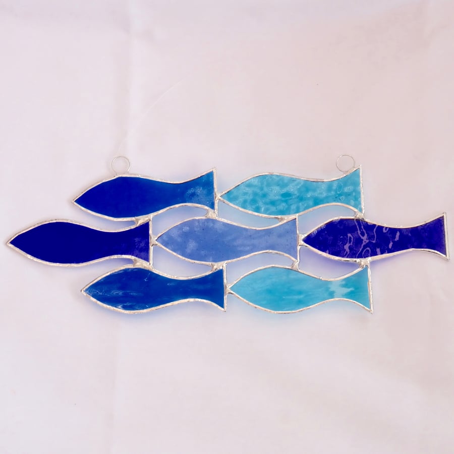 Stained Glass Handmade Hanging Decoration Shoal of 7 Fish Suncatcher 