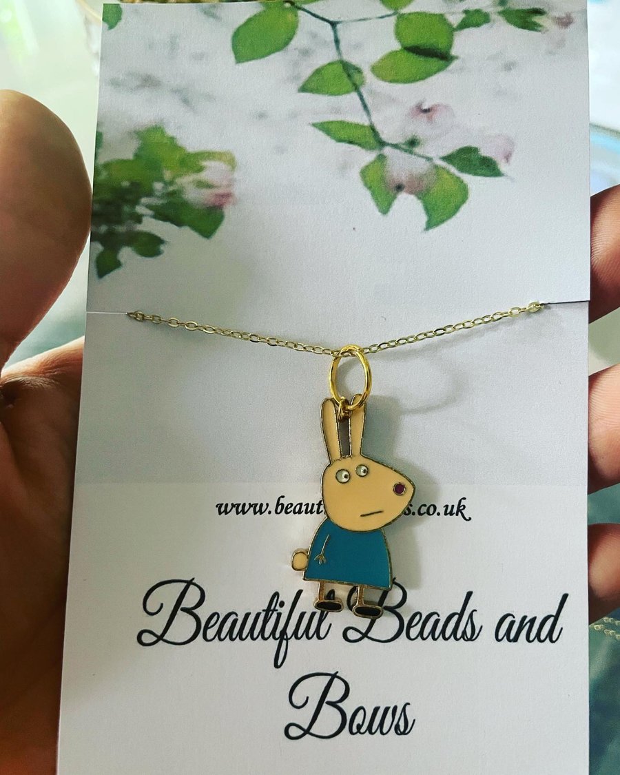16 inches goldtone pendant charm necklace Rebecca rabbit 