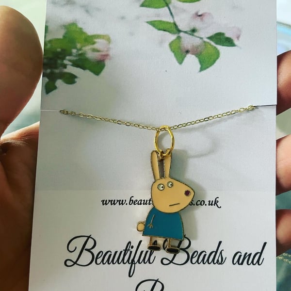16 inches goldtone pendant charm necklace Rebecca rabbit 