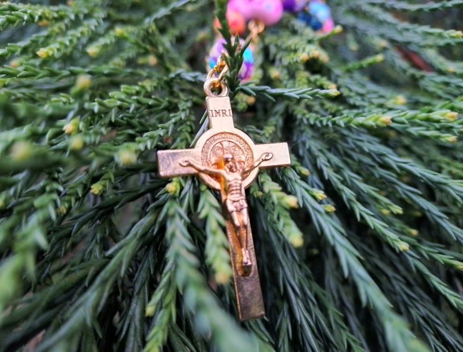 Catholic rosary beads single decade resin beads gold tone metal hail Mary 