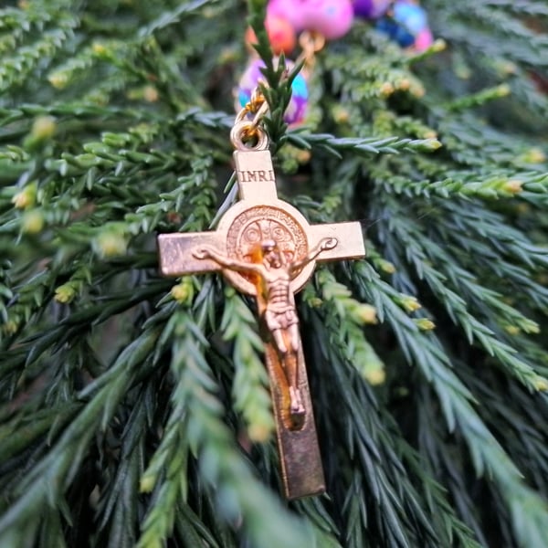 Catholic rosary beads single decade resin beads gold tone metal hail Mary 