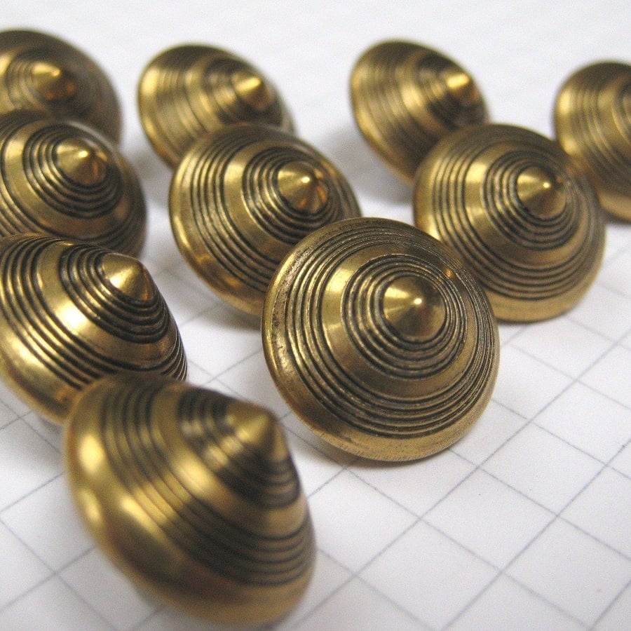 10 Small Brass Cone Shank Buttons