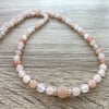 Natural Peach Pink Aventurine and Sterling silver hand knotted necklace 17.5”