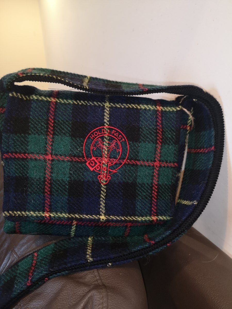 Macleod Tartan Harris Tweed Cross body bag with Embroidered Clan crest