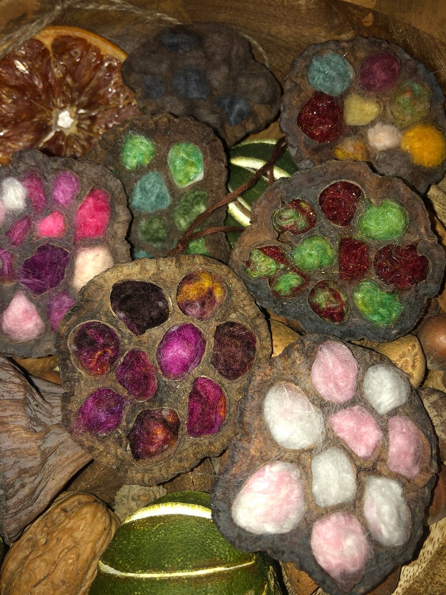Natural Dried Lotus Flower with needle felted pods