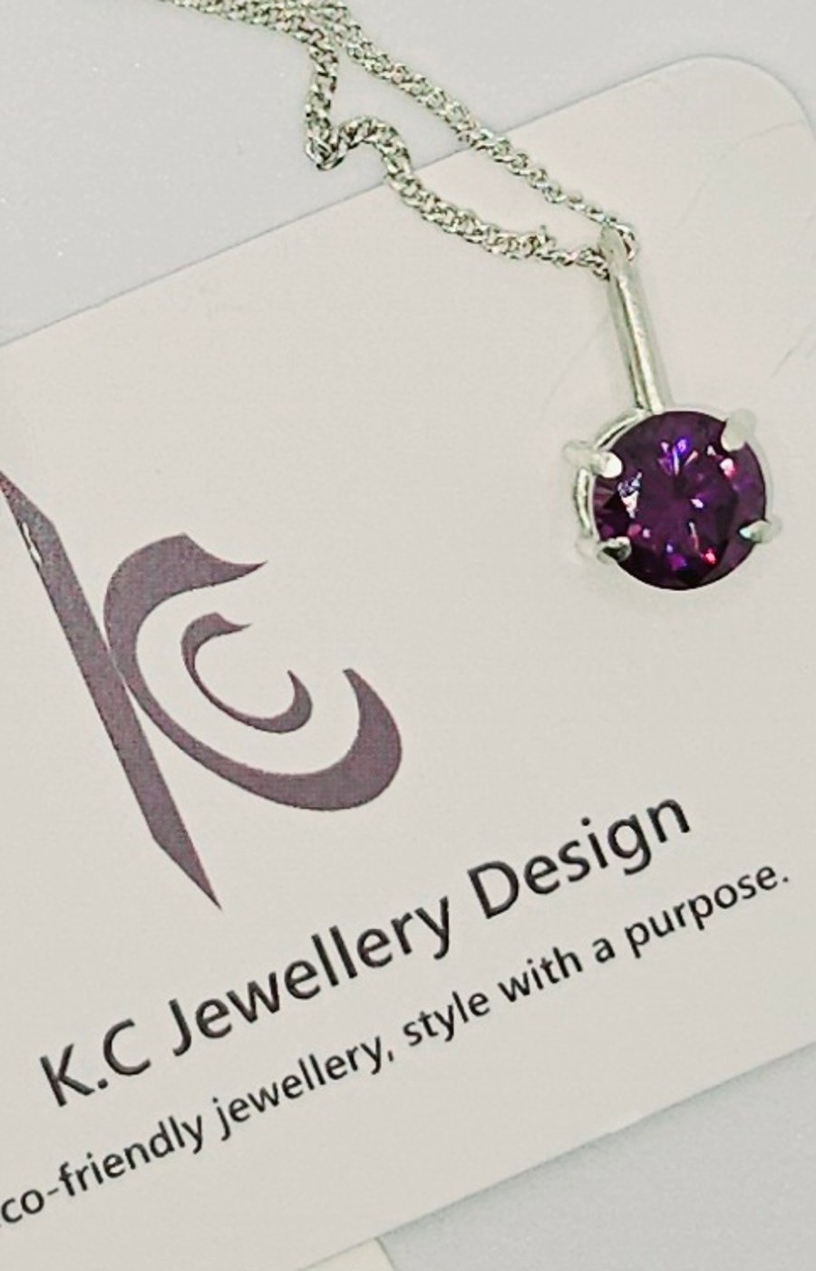 Handmade eco silver Purple solitaire pendant