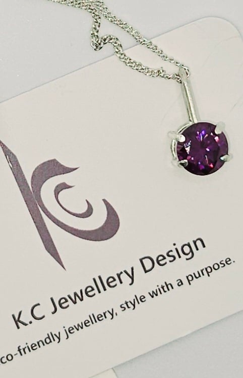 Handmade eco silver Purple solitaire pendant