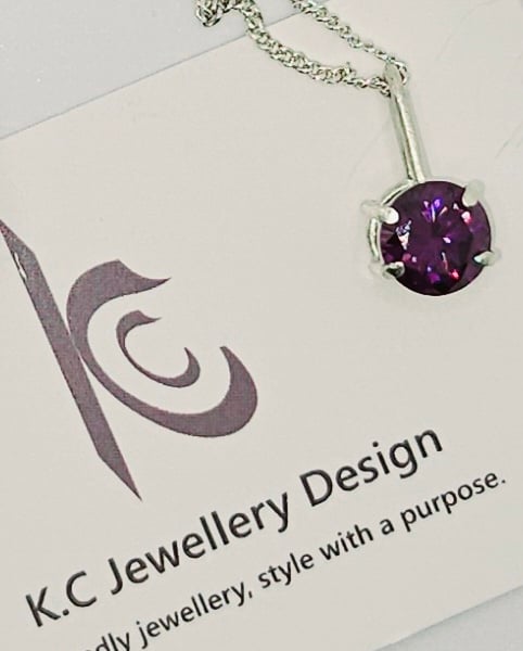 Handmade eco silver Purple solitaire pendant
