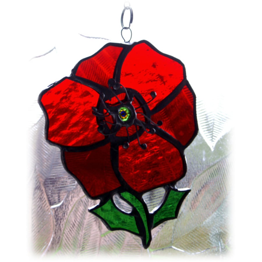 Poppy Suncatcher Stained Glass Handmade Red