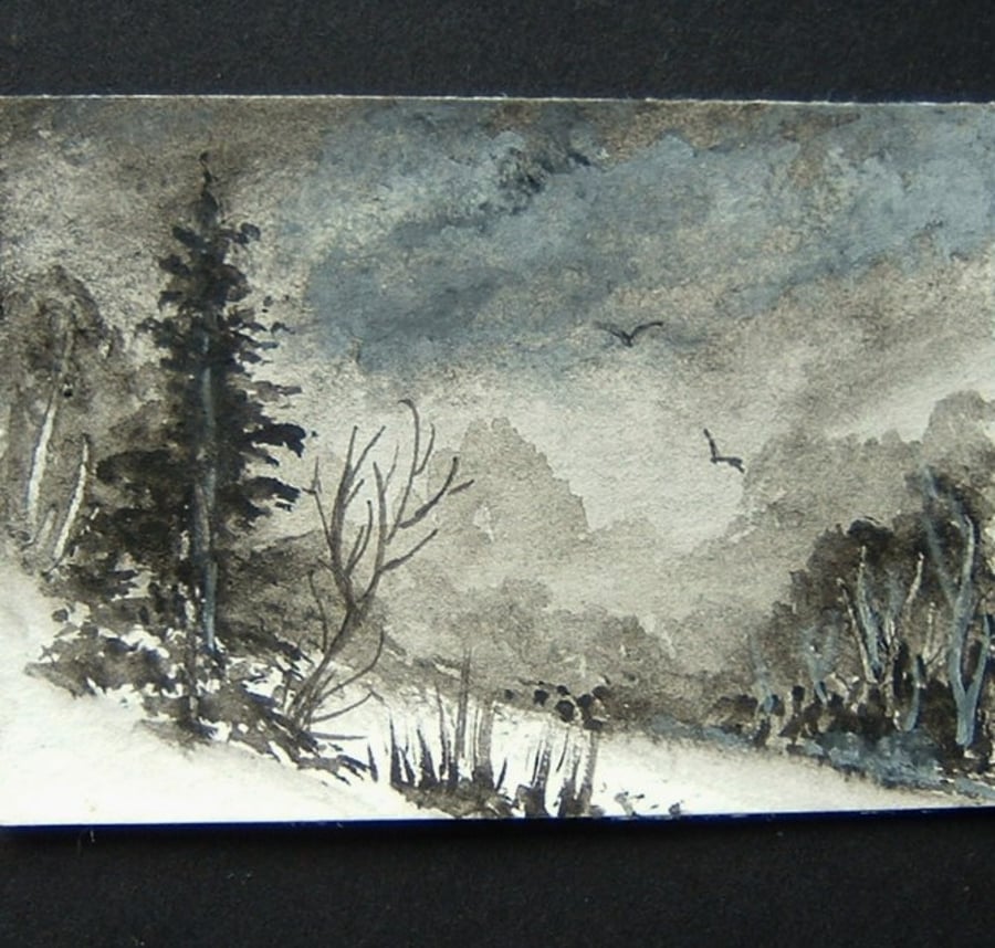monochrome art painting landscape aceo ref 582