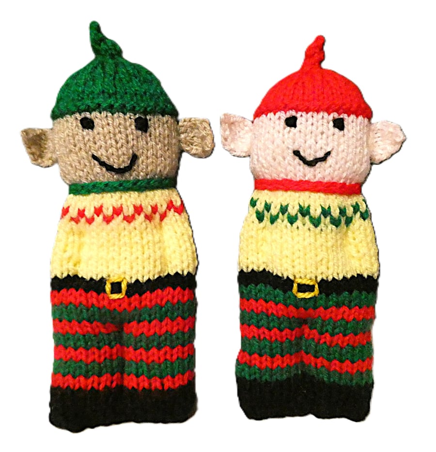 Handmade knitted pair of pocket dolls - elves
